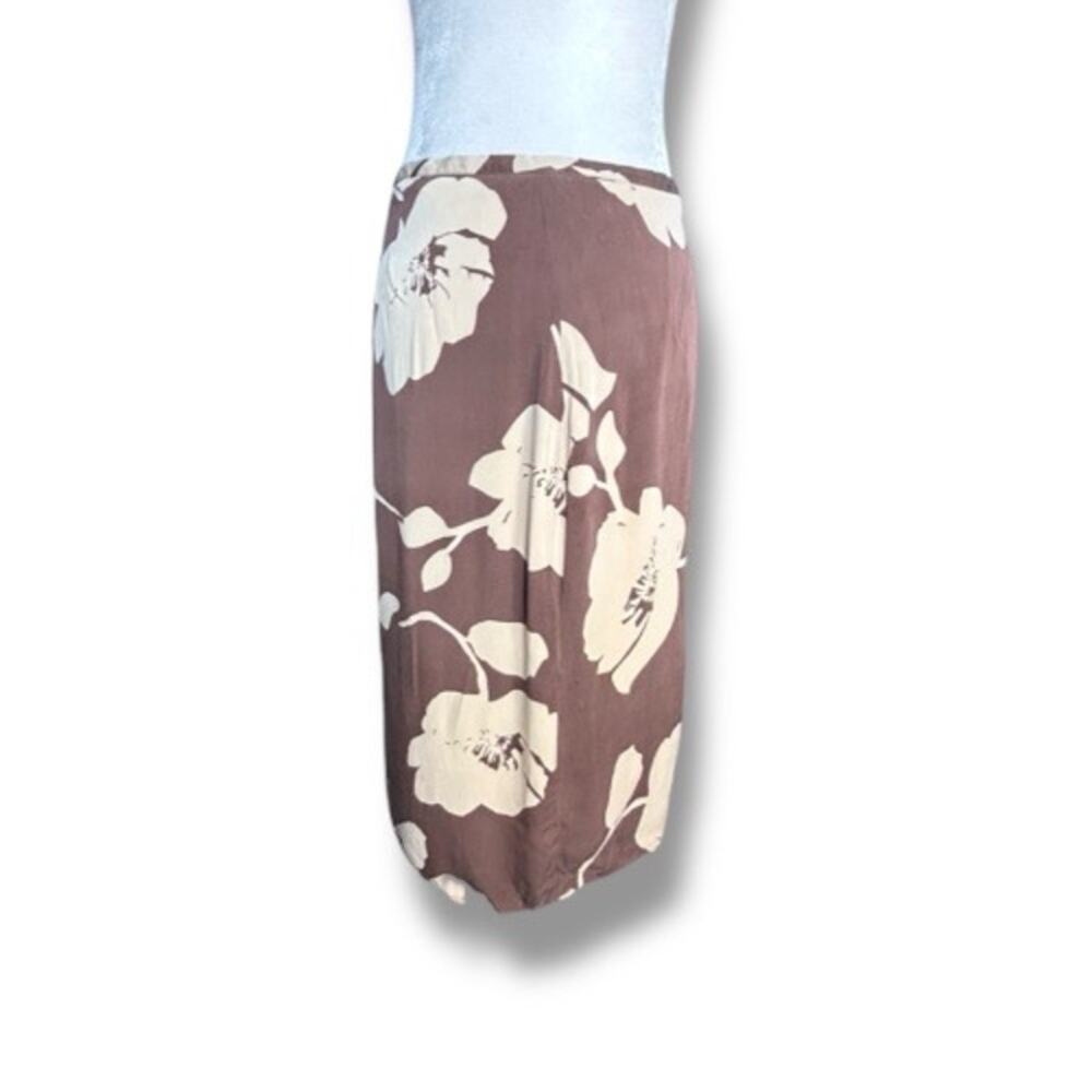 Tommy Bahama Silk Floral Midi Skirt Brown Cream‎ Size 8 Lined Flawed Vacation